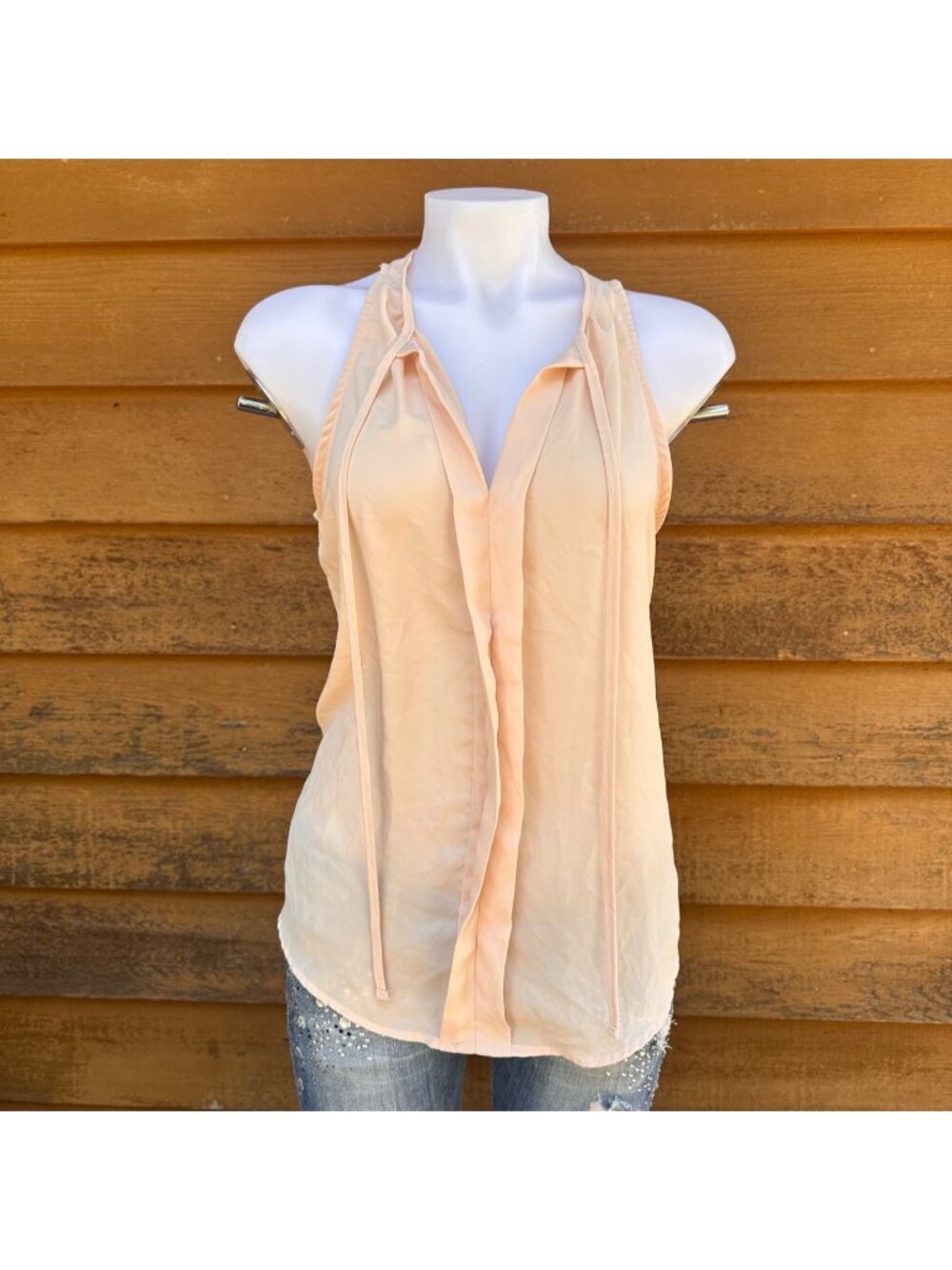 Monteau Womens Peach Sleeveless Blouse With Pleated Front Detail & High-Low Hem